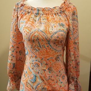 TALBOTS Long Sleeve Paisley Peasant Top